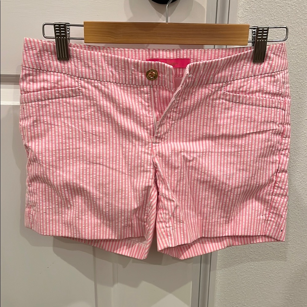 Lilly Pulitzer Pink Bermuda Shorts with Classic Stripes